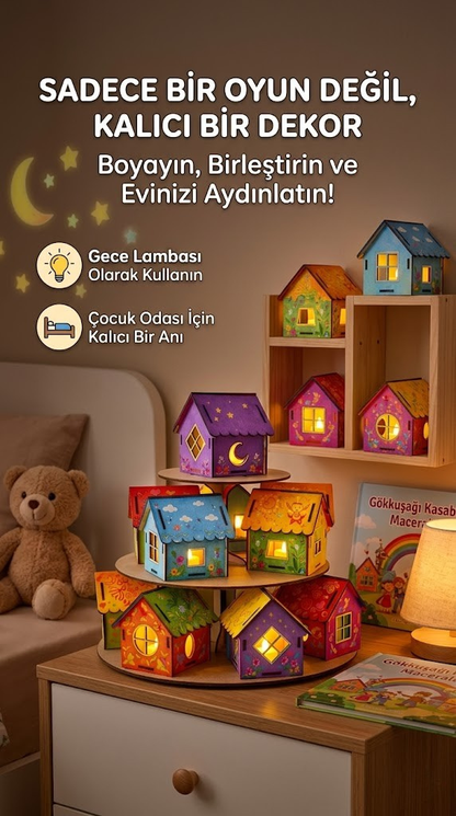 Icona - Boyanabilir Mini Ahşap Ev Seti – Eğitici Etkinlik ve Dekor Oyunu