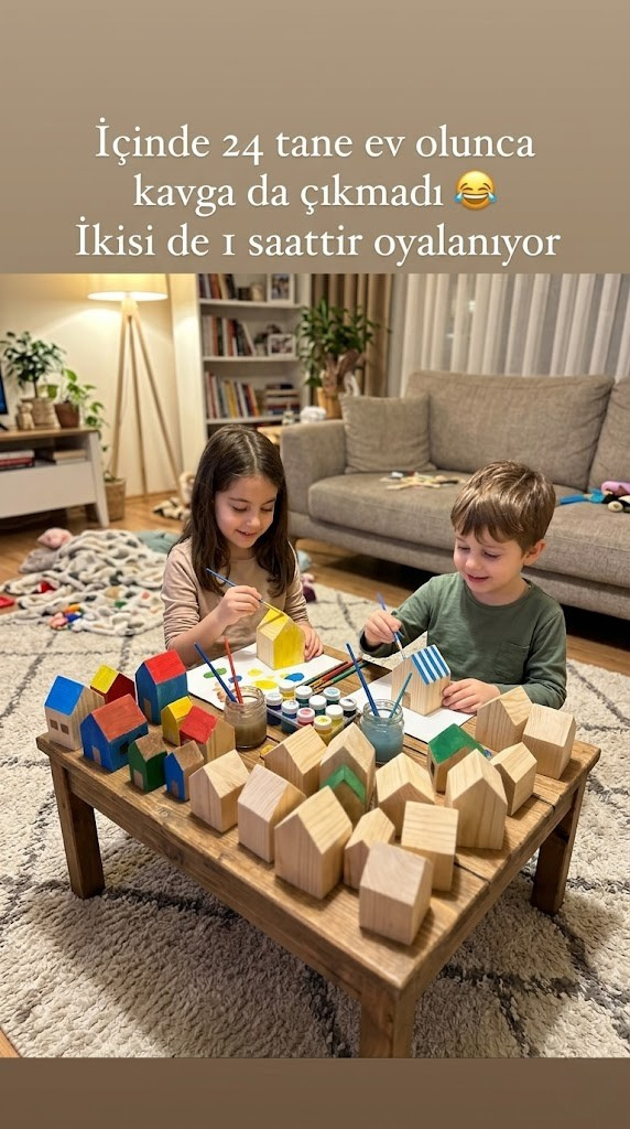Icona - Boyanabilir Mini Ahşap Ev Seti – Eğitici Etkinlik ve Dekor Oyunu