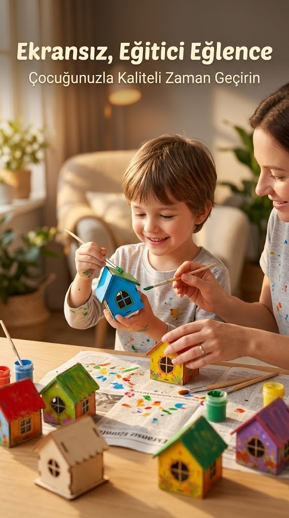 Icona - Boyanabilir Mini Ahşap Ev Seti – Eğitici Etkinlik ve Dekor Oyunu