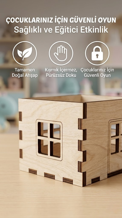 Icona - Boyanabilir Mini Ahşap Ev Seti – Eğitici Etkinlik ve Dekor Oyunu